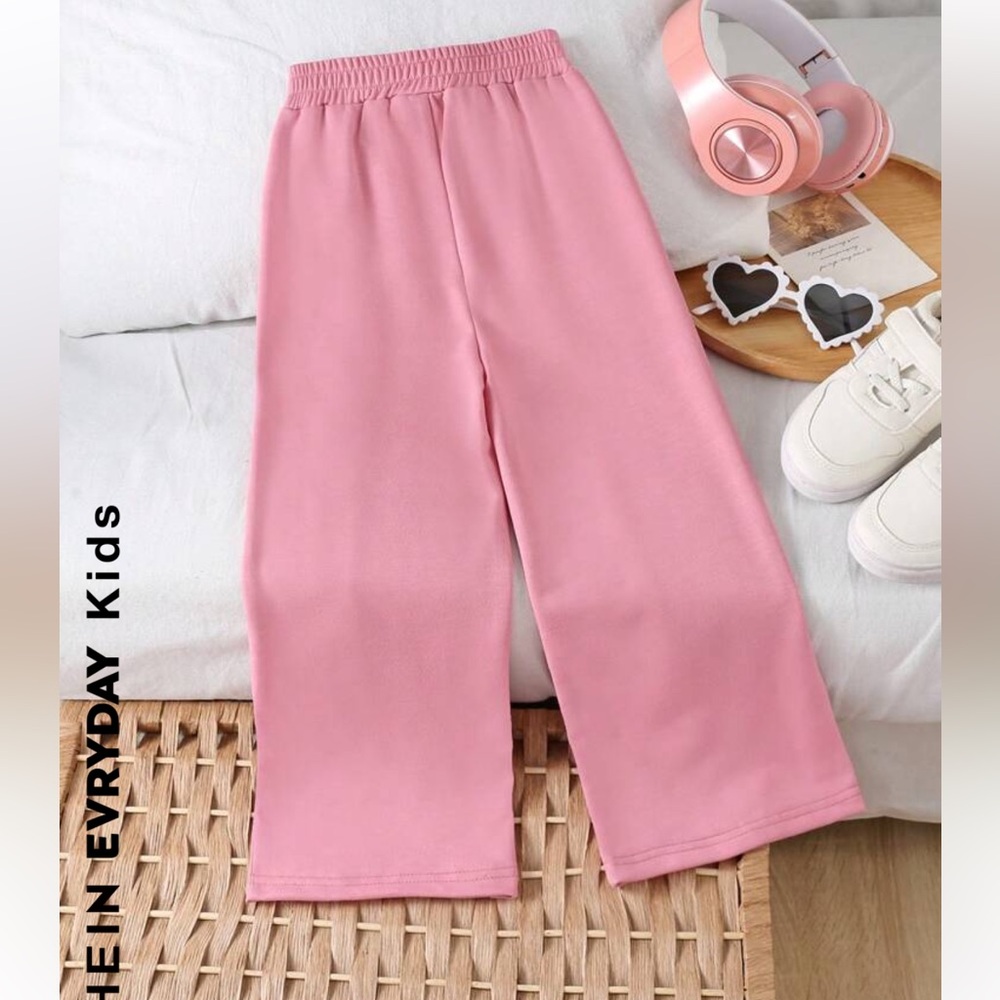 Young Girl Solid Color Asymmetric Elastic Waist Loose Wide Leg Casual Pants